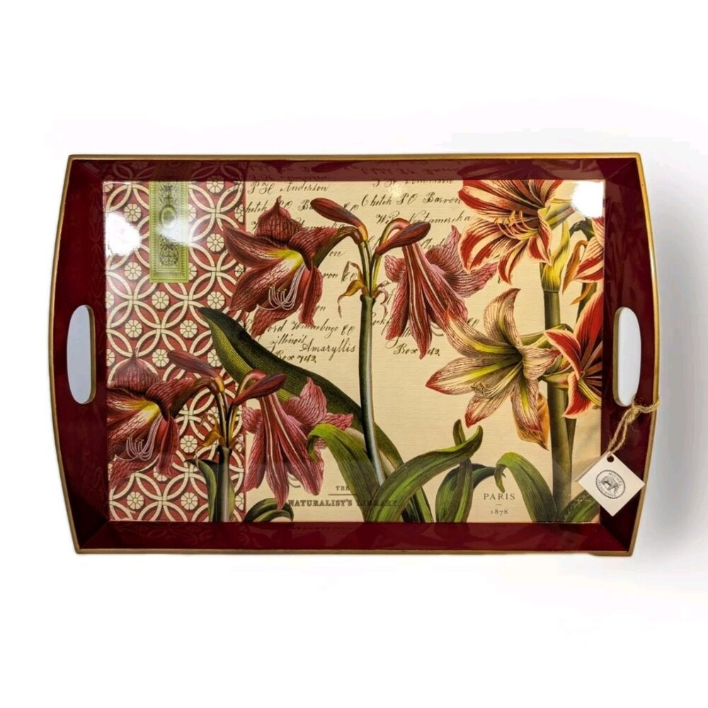 Michel Design Works Decoupage Wooden Tray 20" Red Lillie's Amaryllis WT144